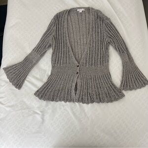 Westport Gray Ribbed Knit Cardigan with Peplum Hem